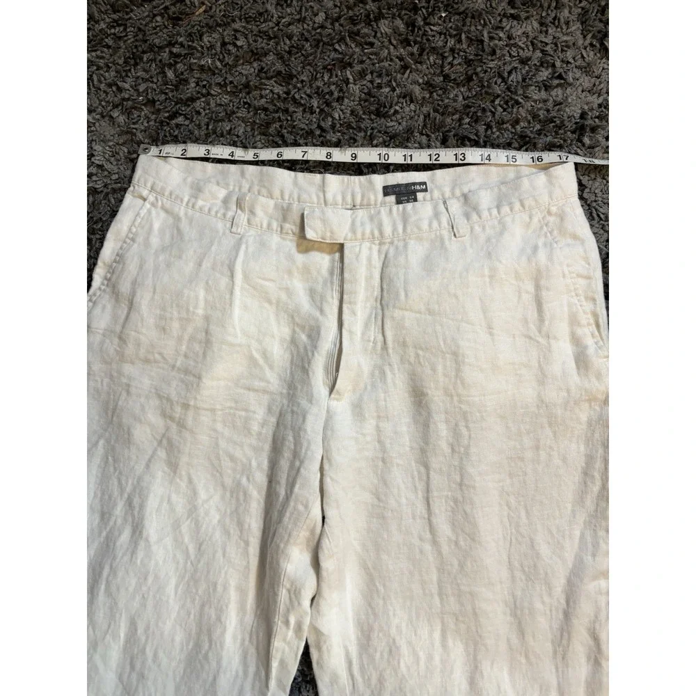 H&M Men's Pants 100% Linen White Beach Resort Sz 35x31 Pockets Comfort